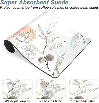 Rnivvi Coffee Mat, 12" x 19" Cute Coffee Bar Mats for Espresso Machine Station Accessories and Organizer, Hide Stain Rubber Backed Absorbent Dish Drying Pad for Kitchen Counter, Watercolor Flowers