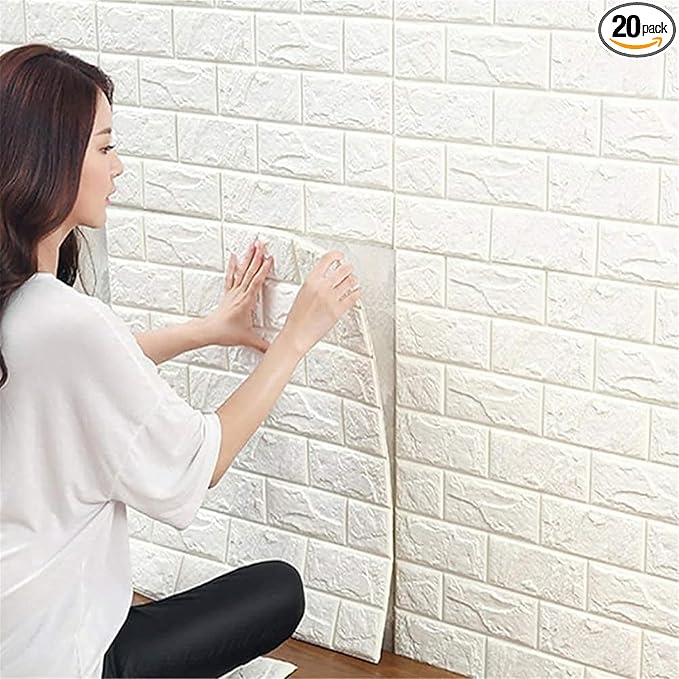 JOLOV 20 PCS 3D Wall Panels Peel and Stick - PE Foam DIY Self Adhesive, Waterproof, Perfect for Interior Wall Decor in Bedroom & Living Room (20)