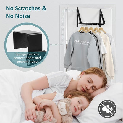 Foldable Over The Door Clothes Hanger, Space Saving Small Clothes Rack Door Hangers for Clothing, 2Pack, Black