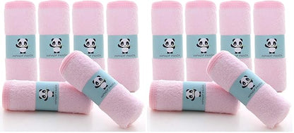 HIPHOP PANDA Baby Washcloths, Rayon Made from Bamboo - 2 Layer Ultra Soft Absorbent Newborn Bath Face Towel - Reusable Baby Wipes for Delicate Skin - Pink, 12 Pack