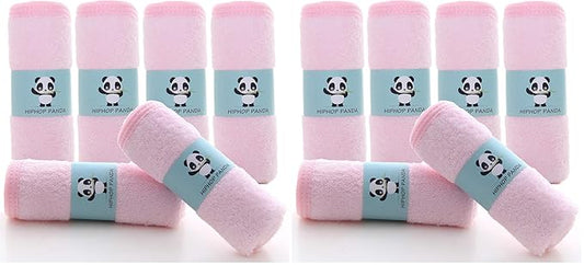 HIPHOP PANDA Baby Washcloths, Rayon Made from Bamboo - 2 Layer Ultra Soft Absorbent Newborn Bath Face Towel - Reusable Baby Wipes for Delicate Skin - Pink, 12 Pack
