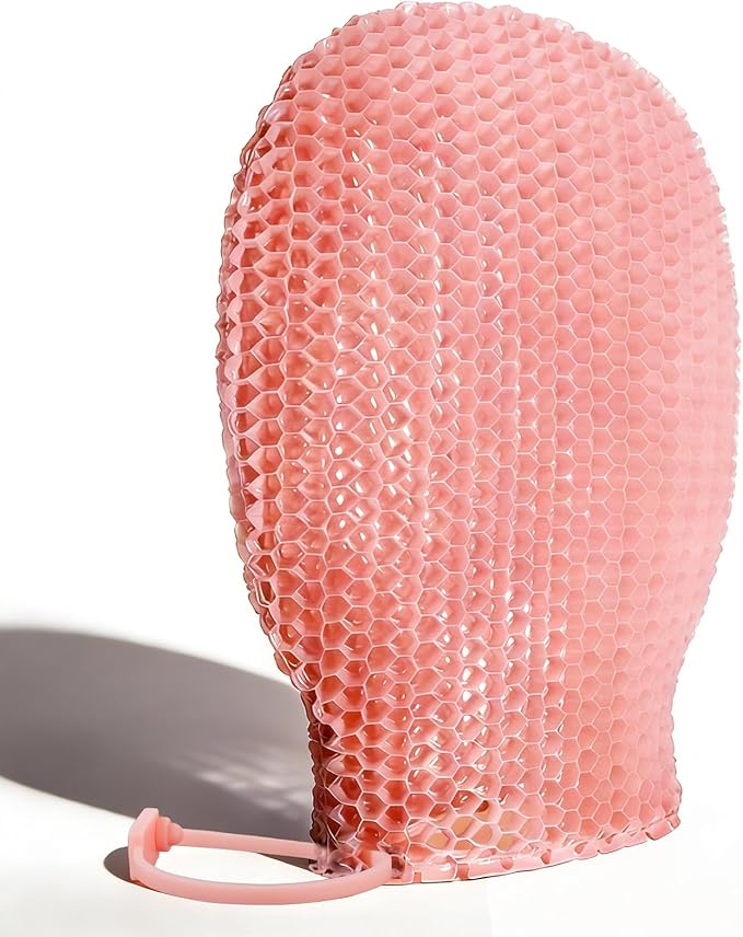 Bath Mitt - Exfoliating Glove, Honeycomb Body Scrubber,Massage Body Scrub Gloves for Home Spa,Mitt Sponges for Cleaning Body,Deep and Gentle,Fast foaming (Pink(Softer,Small Size,) New Version)