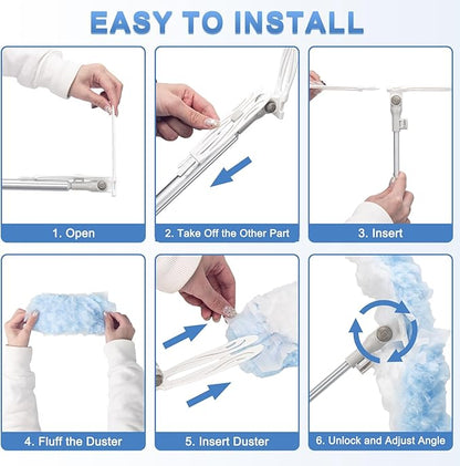 KeFanta Duster Refill Kit with 6 ft Super Extendable Handle Compatible with Swiffer, 360° Disposable Microfiber Dusting Pads for Home Cleaning, Ceiling, Fan, Window, Hard-to-Reach Areas, 20Pcs