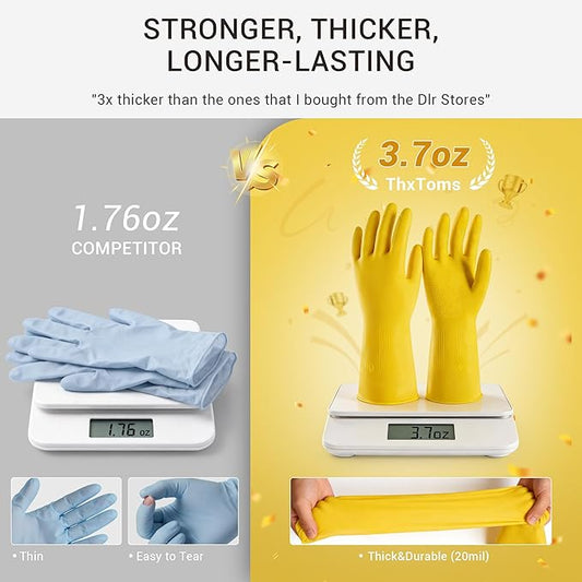 6 Pairs Rubber Cleaning Gloves,Reusable Dishwashing Gloves,Household Dish Gloves for Washing,Cleaning,Kitchen,Painting, Gardening, Pet Care,Extra Thickness,Non-Slip,13", 20 Mil, Heavy Duty, XL