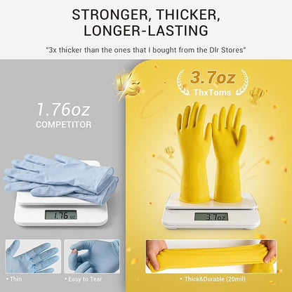 3 Pairs Rubber Dishwashing Gloves, Reusable Household Cleaning Gloves for Women Men, Kitchen and Bathroom Cleaning, Gardening, Pet Care, Extra Thickness, 20 Mil, 13", Heavy Duty, Non-Slip, XL