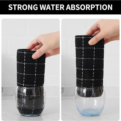 Homaxy 100% Cotton Terry Kitchen Towels(Black, 20 x 28 inches), Checkered Designed, Soft and Super Absorbent Dish Towels, Large 4 Pack