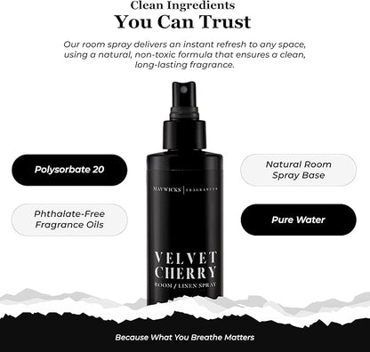 Fragrances - (Velvet Cherry) Linen & Room Spray (8oz) – Bedroom & Home Fragrance Mist, Long-Lasting Freshness To Brighten Up Your Space, Fabric & Air Freshener, Aromatherapy Scent Spray