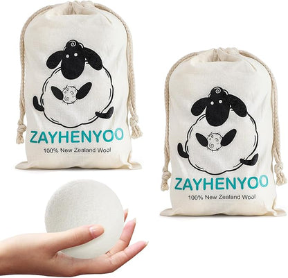 Wool Dryer Balls, 100% New Zealand Wool 12 Pack Reusable & Natural Fabric Softener Alternative Reduces Static Wrinkles Saves Drying Time, Ideal for Sensitive Skin Clothes(Brilliant White)