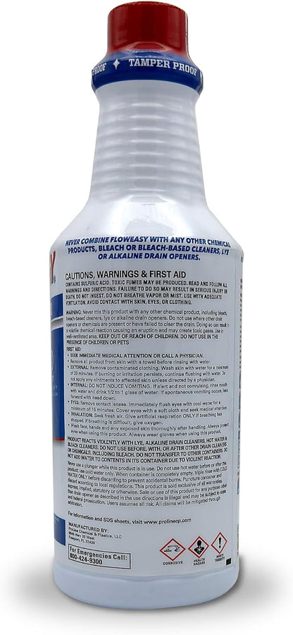 Flow-Easy Professional Virgin Sulfuric Acid Drain Opener – 6 Pack (32oz Bottles) – Fast-Acting Liquid Clog Remover for Grease, Hair, & Soap Scum – Septic Safe & Industrial Strength
