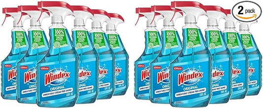 Windex Glass and Window Cleaner Spray Bottle, Bottle Made from 100% Recycled Plastic, Surface Cleaning Spray, Original Blue Scent, 23 Fl Oz,6 Count (Pack of 2)