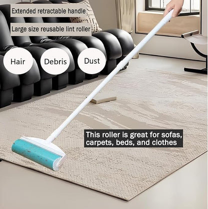 8 Inch Reusable Large Lint Roller, Washable Sticky Pet Hair Remover with Retractable Extendable Long Handle, Big Cleaning Tool for Clothes, Sofa, Carpet, Furniture, 1 Large, 1 Refill and 2 Mini Size