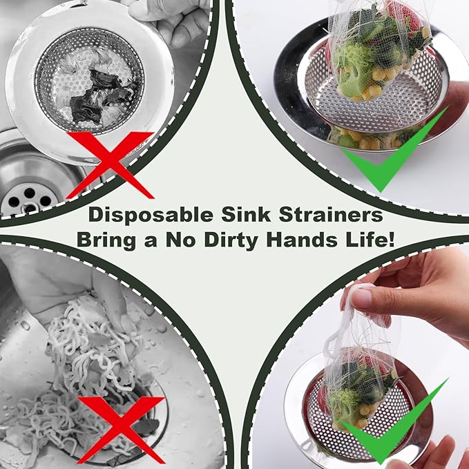 300 PCS Kitchen Sink Strainer Mesh Bag, Small Disposable Mesh Sink Strainer Bags, Fit All Drain Sinks for Kitchen, Bath, Tub, Anti-Clogging