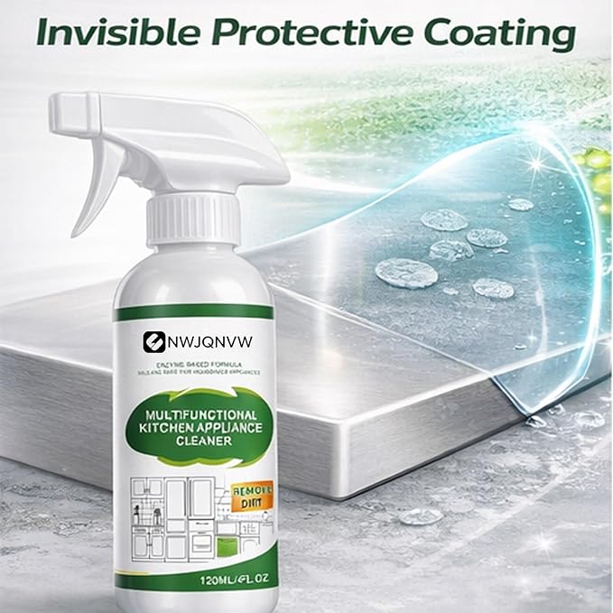 Multifunctional Kitchen Appliance Cleaner Spray Degreaser Stainless Steel Polish Grease Remover Oven Stove Hood Microwave Sink Countertop Cleaning Solution Protective Coating Shine Restore 120ml(1Pc)