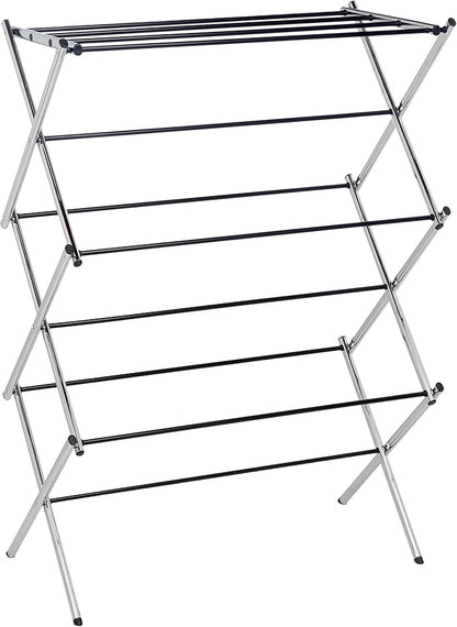 Amazon Basics Foldable Portable Metal Clothes Drying Rack for Indoor Air Drying, Energy Saving, 14.5 x 29.5 x 41.8 inches, Chrome Silver