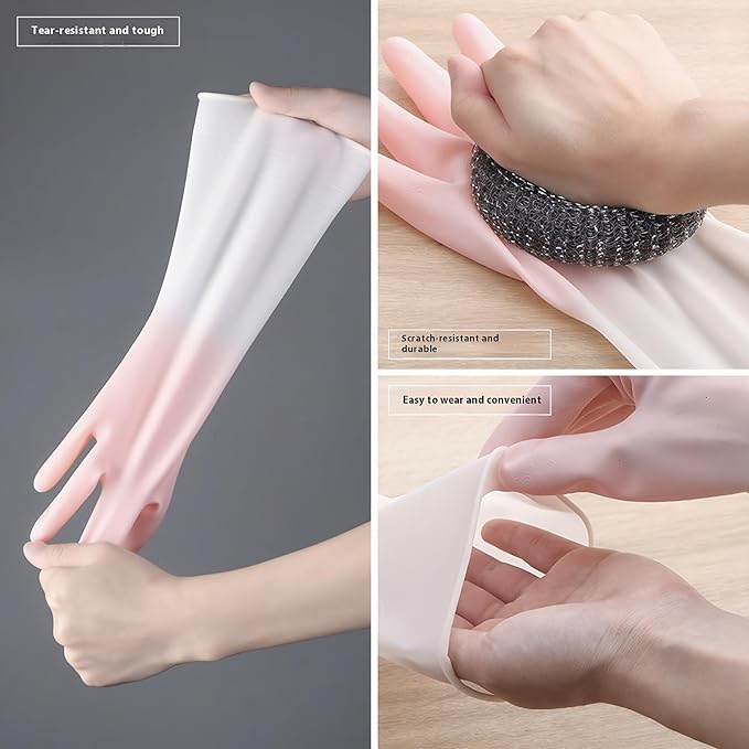 Rubber Dishwashing Gloves for Kitchen 4 Pairs Cleaning Household Dish Washing Reusable & Waterproof Latex Glove(LARGE)