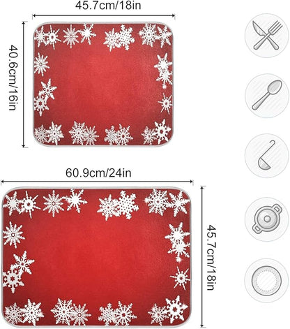Super Absorbent Dish Drying Mat, Microfiber Fast-Drying Dish Mat, 24" x 18", Kitchen Dish Drying Pad, Watercolor Cute (Christmas Snowflake Abstract)