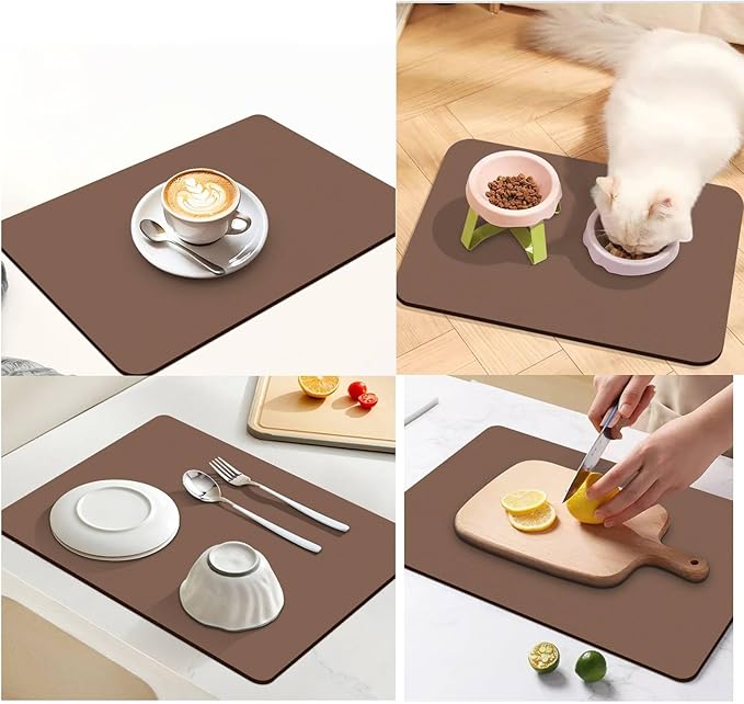 Dish Drying Mat for Kitchen Counter,Drying Mat for Dish Rack,Absorbent Hide Stain Rubber Mat,Coffee Mat, Kitchen Counter Mat(Brown, 12"x19")