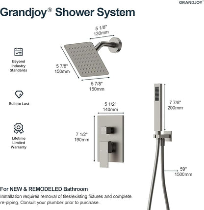 2-Spray Pattern 6 in.Square Shower head with Single Handle Shower Handheld Faucet 2.5 GPM in Brushed Nickel