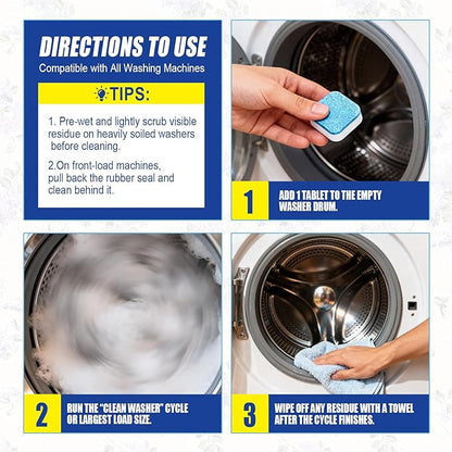 Washing Machine Cleaner Tablets - 24 Pack (12 Month Supply) | HE Compatible for Top & Front Load Washers | Pet-Safe Formula Eliminates Odors, Lint & Detergent Buildup
