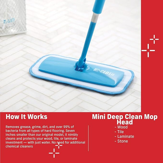 E-Cloth Mini Deep Clean Mop Head, Microfiber Mop Head Replacement for Floor Cleaning, Great for Hardwood, Laminate, Tile and Stone Flooring, Washable and Reusable, 100 Wash Guarantee, 1 Count