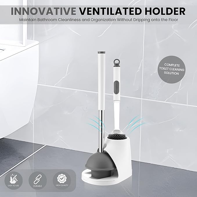 Toilet Brush & Plunger Set - Toilet Bowl Brush and Holder, Refillable Liquid Dispenser Brush - 2 in 1 Silicone Toilet Brush & Plunger Set for Bathroom