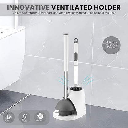 Toilet Brush & Plunger Set - Toilet Bowl Brush and Holder, Refillable Liquid Dispenser Brush - 2 in 1 Silicone Toilet Brush & Plunger Set for Bathroom