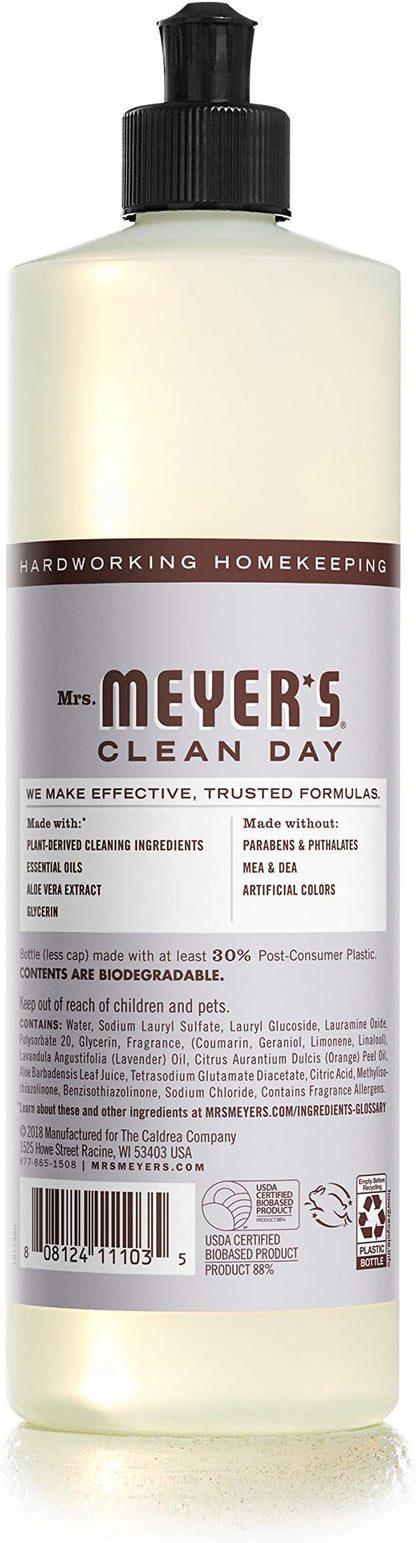 MRS. MEYER'S CLEAN DAY Liquid Dish Soap, Cruelty Free Formula, Lavender Scent, 16 oz (Pack of 2)