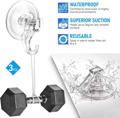 Quntis Wreath Hanger 6 Pack - Clear Plastic Suction Cup Hooks, Reusable, Waterproof Vacuum Suction Hooks for Shower Wall, Window, Towel, Loofah, Soap Bag, Christmas Decor
