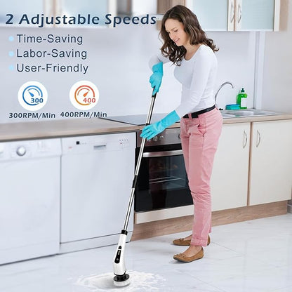Electric Spin Scrubber, Cordless Cleaning Brush Scrubber for Home, 8 Replaceable Brush Heads, 3 Adjustable Size, 2 Speeds for Bathroom Shower Bathtub Glass Car