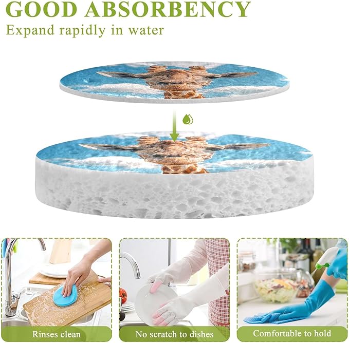 Giraffe Kitchen Scrub Sponges, Pop-up Kitchen Cleaning Sponges Reusable Dish Washing Sponges for Bathroom Household Cleaning 3 Pack - Non Scratch Scrubber