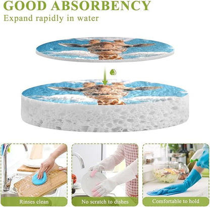 Giraffe Kitchen Scrub Sponges, Pop-up Kitchen Cleaning Sponges Reusable Dish Washing Sponges for Bathroom Household Cleaning 3 Pack - Non Scratch Scrubber