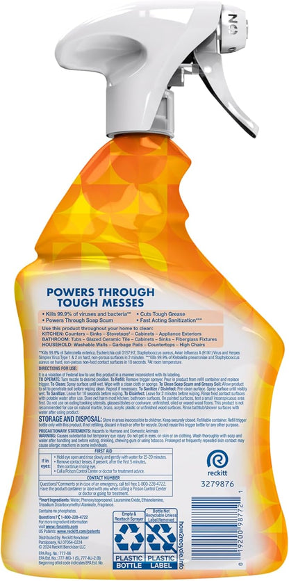 Lysol All Purpose Cleaner Spray, Multi-Purpose Disinfecting Spray, Kitchen & Bathroom Cleaner, Mango & Hibiscus Scent, 32 Fl Oz