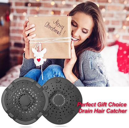 Hair Drain Catcher,Square Drain Cover for Shower Strong Adhesion Silicone Hair Stopper with Suction Cup,Easy to Install Suit for Bathroom,Bathtub,Kitchen 2 Pack (Black Brown)