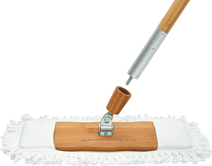 Harper Live.Love.Clean. Bamboo 2-in-1 Smooth Surface Wet/Dry Dust Mop with (2) Washable Wraparound Pads for Cleaning Dust, Pet Hair & Fine Dry Dirt