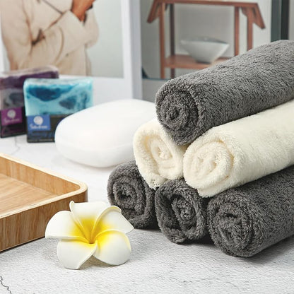 Syhood 12 Pieces Face Wash Cloth 12 x 12 in Makeup Remover Cloths Towel Coral Velvet Facial Microfiber Soft Fast Drying Facial Cleansing Towel for Face(Beige, Gray)