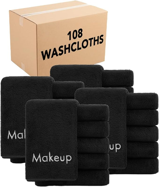 Arkwright Makeup Remover Cloths Bulk - Microfiber Coral Fleece Face Towels, Ultra Soft Reusable Washcloths, Gentle Facial Cleansing for Waterproof Makeup, 13 x 13, Black (Case of 108)