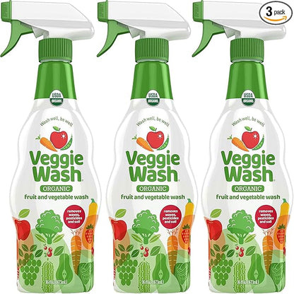 Veggie Wash Organic Fruit and Vegetable Wash, Certified Organic, Ideal for Cleaning Produce, 16 Fluid Ounce, Pack of 3 (Packaging May Vary)