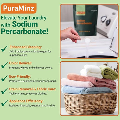 Sodium Percarbonate Powder 99.9% Purity - Oxygen Bleach, Hydrogen Peroxide Release Cleaner - Color-Safe Bleach Alternative for home and Laundry - 10 lbs