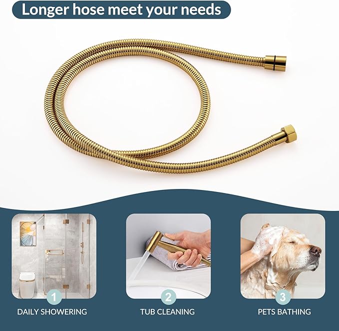APLusee Titanium Gold Shower Hose, 59-Inch Extra Long Handheld Shower Head Hose Replacement