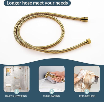 APLusee Titanium Gold Shower Hose, 59-Inch Extra Long Handheld Shower Head Hose Replacement