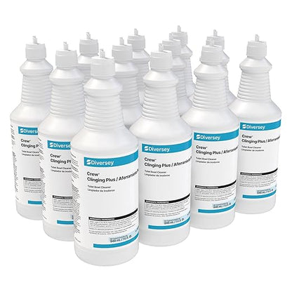 Diversey CREW 9302467 Clinging Plus Toilet Bowl Cleaner, Commercial Strength Formula Cleans Urinals, Ceramic, Porcelain, Unscented Green Liquid, Ready-to-Use Squeeze, 32-Ounce (Pack of 12)