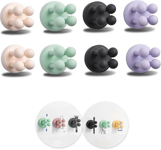 8Pcs Silicone Toothbrush Holders for Bathrooms,Waterproof Self Adhesive Multifunctional Hook for Hanging Towel Key Plug Cable for Bathroom Kitchen Living Room Office BlackPurpleWhiteGreen