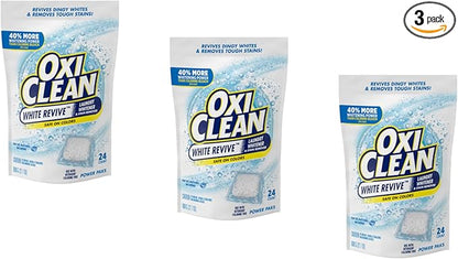 OxiClean White Revive Laundry Whitener & Stain Remover, Safe on Colors, Power Pack, Use with Detergent, Chlorine Free, 24 Pods (Pack of 3)