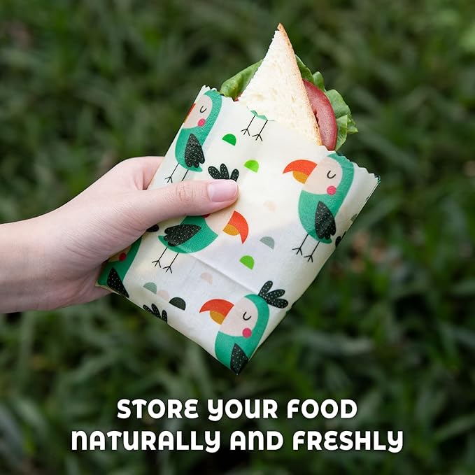 Akeeko Reusable Beeswax Food Wraps - Assorted 9 Packs, Reusable, Plastic-Free Food Storage, 5 Small, 2 Medium, 1 Large, 1 Extra Large Wraps with Forest Animals Pattern