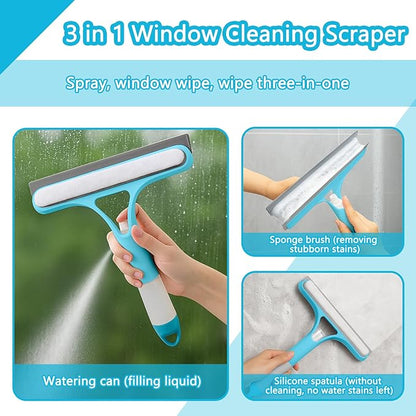 XANGNIER Window Cleaner Tool Kit,2026 3 in 1 Window Cleaning Scraper with Spray,Thickened Magic Cleaning Cloth,Window Scrubber Cleaning Squeegee for Glass,Mirror,Shower Doors,Car Windshields(Blue)