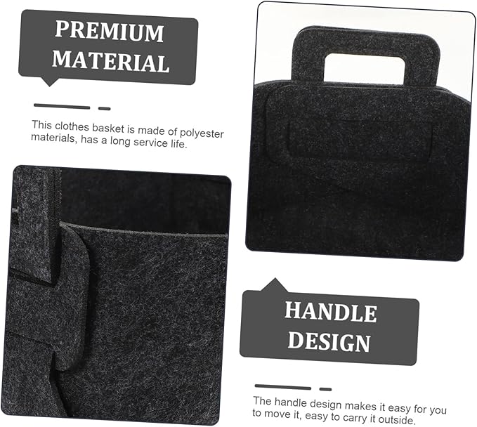 Felt Laundry Basket Handles Deep Grey Collapsible Storage Bin for Dirty Clothes Portable Organizer for Bedroom Bathroom and College