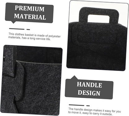Felt Laundry Basket Handles Deep Grey Collapsible Storage Bin for Dirty Clothes Portable Organizer for Bedroom Bathroom and College