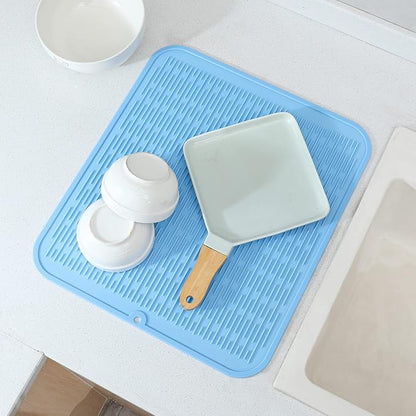 MicoYang Silicone Dish Drying Mat for Multiple Usage,Easy clean,Eco-friendly,Heat-resistant Silicone Mat for Kitchen Counter or Sink,Refrigerator or Drawer Liner Light Blue 2XL 24 inches x 18 inches