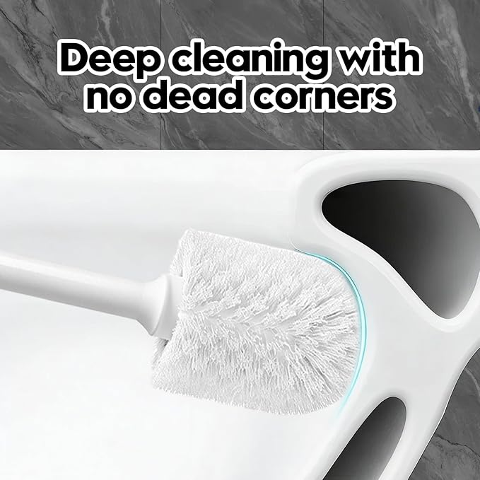 2 Pack Toilet Brush and Holder Set, Toilet Bowl Brush with Non-Slip Handle for Deep Cleaning, Nylon Bristles, Bathroom Accessories White