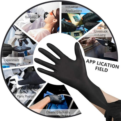 Black Disposable Nitrile Latex & Powder Free 6-Mil Gloves 100 Count, Textured, Mechanic Wearing, Cleaning, Food Black X-Large